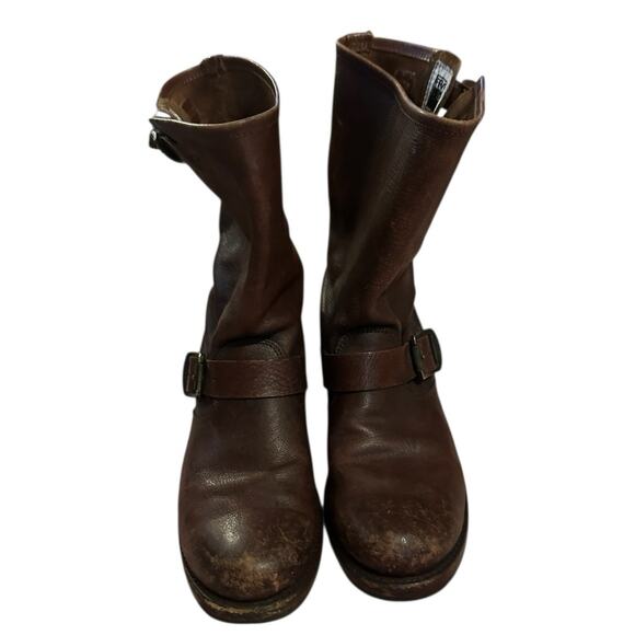 Women 8 Frye Veronica Flex Short Boots Walnut Brown Leather Pull-On Riding Moto - Picture 2 of 12